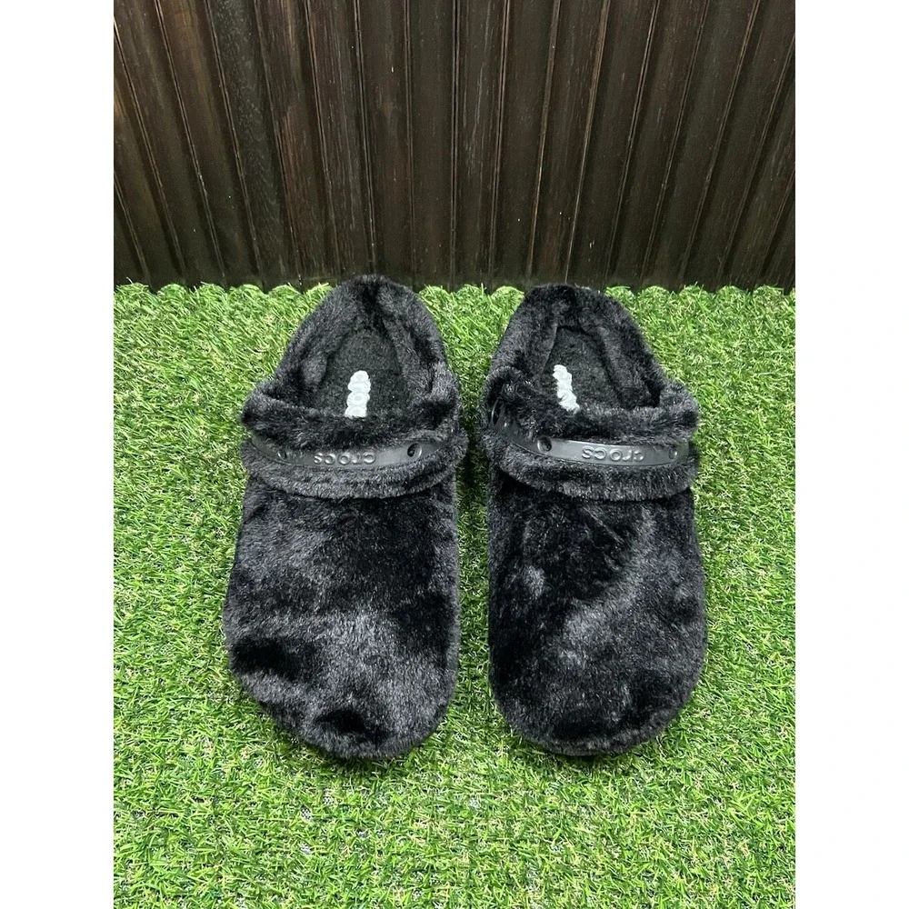 Size 8 - Crocs Classic Unforgettable Clog Black Faux Fur Fuzzy Mens 211116-001